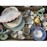 A mixed box of ceramics to include a Beswick blue tit, Poole pottery, Wade tortoise etc