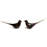 A pair of Wedgwood glass long tailed bird paperweights, marked to base, each 23cmW