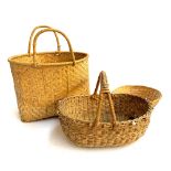 A sturdy wicker basket with painted wooden bead decoration to rim, 36cmW, together with 2 others