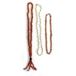 A coral and pearl necklace, with 9ct gold bolt clasp, 46cmL; a further branch coral necklace, 38cmL;