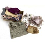 A mixed lot to include scarves, costume jewellery, beaded purse (af) etc