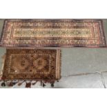 A West Persian saddle bag rug, 112x65cm, together with a modern wool runner rug, 226x69cm