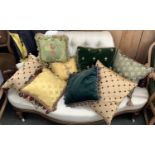 Eight various scatter cushions, silk, velvet etc