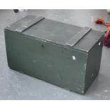 A green painted pine storage chest, with key, 65cmW