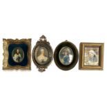 Three portrait miniatures, and one other