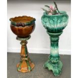 Two glazed jardinieres on stand, one stand af, 87cmH and 100cmH