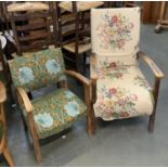 An early 20th century upholstered open armchair, 57cmW; together with one other child's open