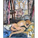 20th century British, nude in the studio, oil on canvas, 56x46cm