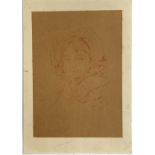 Early 20th century portrait of a girl, red chalk on paper, 21x15cm