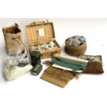 A mixed lot to include a small quantity of sewing materials, including cotton on wooden bobbins;