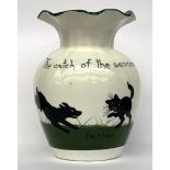 A Bristol pottery vase decorated with a cat and dog scene entitled 'The Catch of the Season', with