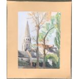 20th century watercolour study of a church spire, 48x36cm