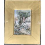 Early 20th century watercolour of a rural cottage, monogrammed F.B, 24x16cm