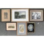 A quantity of prints and photographs to include an engraving of Hope in vere eglomise frame, a plate
