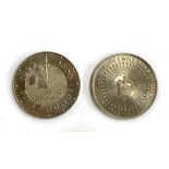 Two £5 coins: 1999-2000 Anno Domini millennium coin and 1943-1993 40th Anniversary of the Coronation