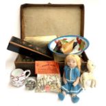 A mixed lot to include handmade doll, vintage Polynesian shell collection, glass paperweight,