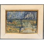 20th century, semi abstract landscape, oil on canvas, 25x35cm Bears Christie's stock label to verso