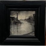 W. Scott, oil on board study of a cityscape, signed to reverse, 14.5x14.5cm