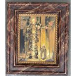 20th century abstract, oil on board, 28.5x22cm, in a faux marbled frame