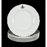 Five Royal Worcester crested white porcelain dinner plates, date code for 1900, printed in black