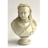 A 19th century Robinson & Leadbeater parian bust of Queen Victoria, modelled after the sculpture