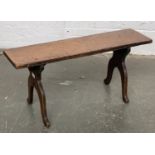 A walnut and oak bench, 44cm high, 94cm wide, 26cm deep