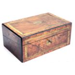 A 19th century walnut and brass bound writing box, fitted interior with key and inkwells present,
