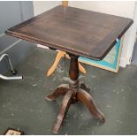 A square oak table on pedestal base, 61x61x74cmH