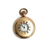 A gent's gold plated half hunter fob watch by Thomas Russell & Son, Liverpool, top winding, the case