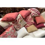 A quantity of cushions, some silk, to include OKA cushions with embroidered pattern (11)