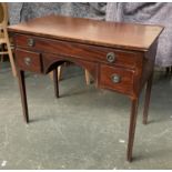 A 19th century mahogany kneehole, three drawers, square tapered legs, 91x50x77cmH