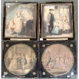 Four 19th century engravings in verre eglomise mounts: 'The Vicar of the Parish receiving his