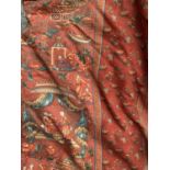 Three curtains, lined and interlined in a chinoiserie pattern, 220cm drop x 250cm wide ungathered,