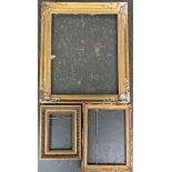 Three gilt picture frames (af), internal dimensions approx. 54x43.5cm, 34.5x24cm and 22x14cm