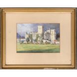 M Healey, 20th century British, watercolour of a castle, 16.5x24cm