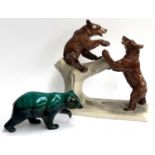 A ceramic figure of two bears, stamped to base, 36.5cmH; together with a Blue Mountain pottery bear,