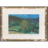 20th century primitive, deer in a landscape, oil on board, 23x35cm