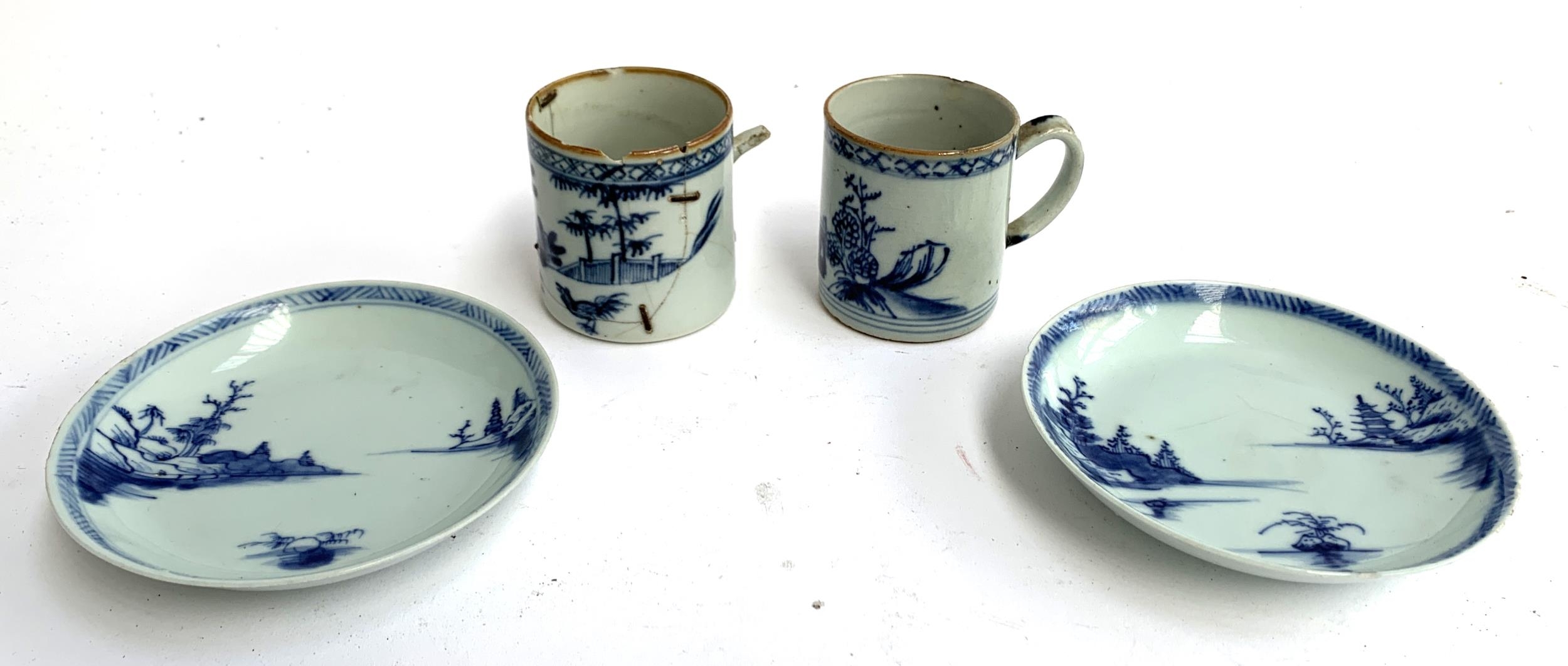 Two Chinese blue and white porcelain teacups (one af), together with a pair of Chinese blue and