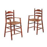 A pair of Scandinavian red and polychrome painted side chairs, mid 19th century, probably ash,