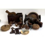 A mixed lot of carved wooden figures and other items