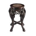 A Chinese carved wood stand with marble top, Qing dynasty, late 19th century, decorated with