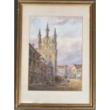 Edward Nevil (1813-1901), Louvain Cathedral, watercolour, signed, 38x27cm