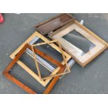 A lot of eight various picture frames, together with a glazed oak tea tray, with abalone inlay