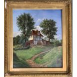 20th century German, Cottage at Osterode am Harz, oil on board, initalled ESF, 46.5x38.5cm