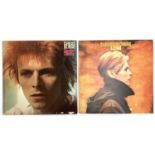 Two David Bowie LPs, Space Oddity and Low (1977, on the orange RCA label)