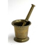 An 18th century Spanish brass pestle and mortar, 13cmH