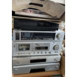 A mixed lot of audio equipment to include Sony CD player cdp-xe270, Akai csmo2, JVC r-k100l stereo