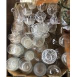 A mixed lot of glass to include engraved champagne cups, various cut glassware, etc