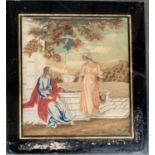 A Georgian biblical silkwork, 'Jesus and the Samaritan Woman', total dimensions 53x48