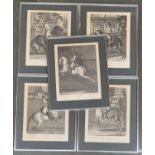 After Johann Elias Ridinger, five 19th century prints of horsemen, each 42x32cm